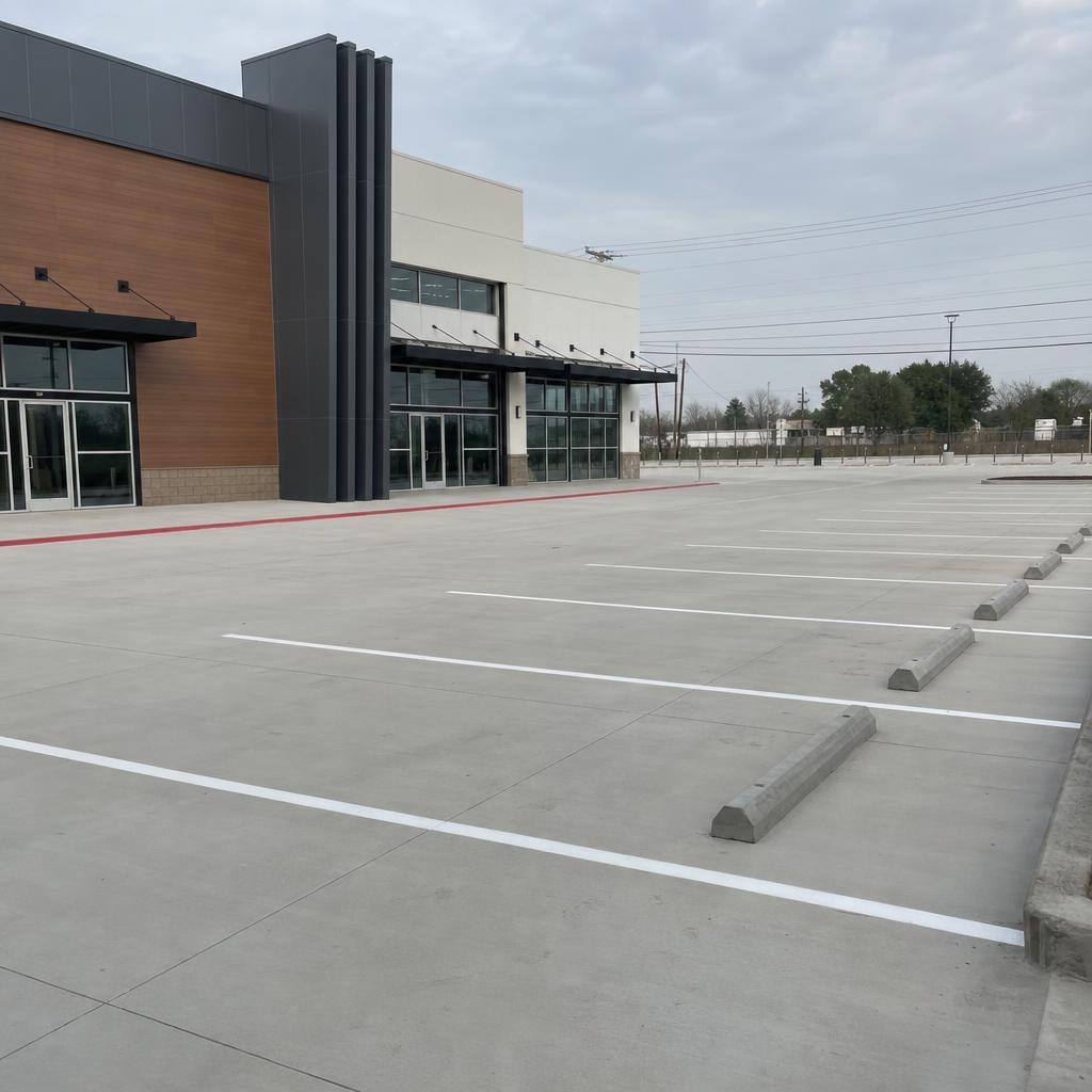 Finished commercial concrete parking lot