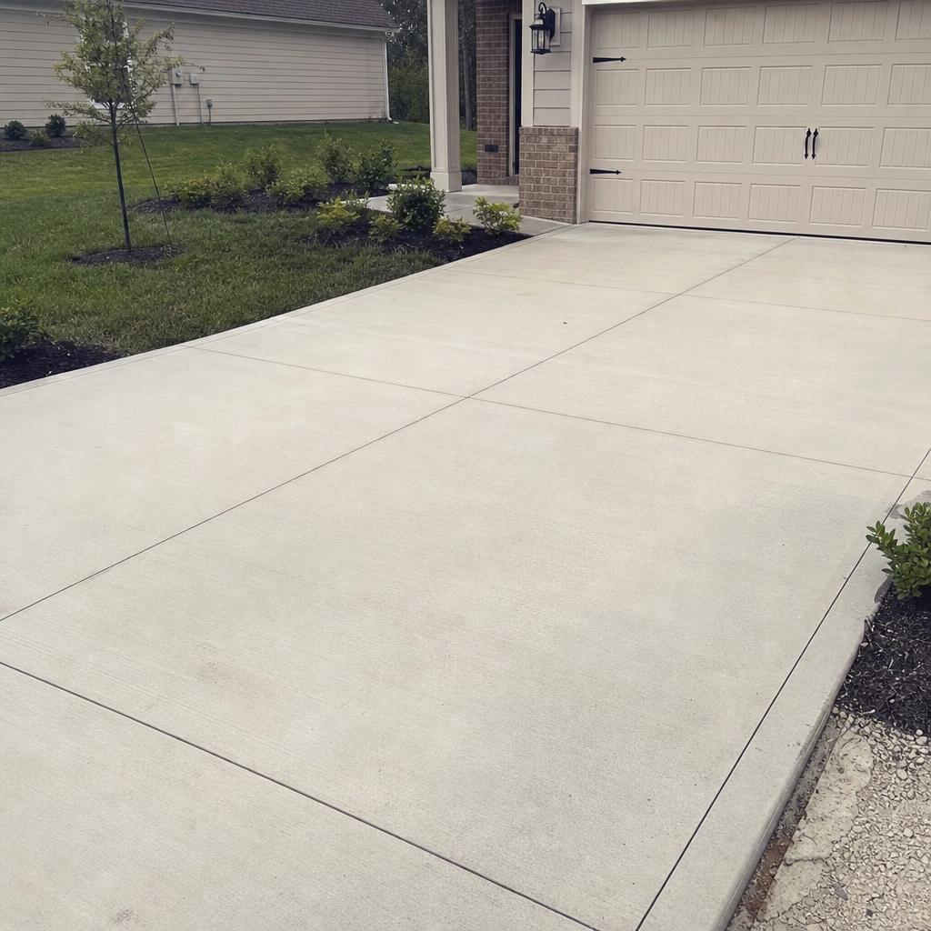 A newly poured residential concrete driveway